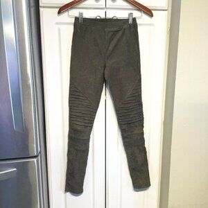 {AC for AG} Alexa Chung for AG Olive Green Faux Suede Moto Leggings